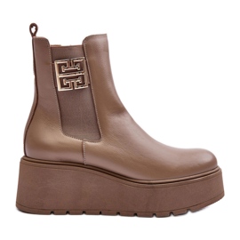 Lemar Stivaletti da donna in pelle su una piattaforma massiccia, Savira beige scuro