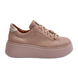Scarpe sportive in pelle sulla piattaforma Maciejka 06191-04 Beige