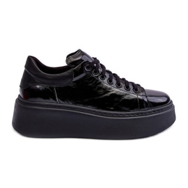 Lemar Scarpe Sportive da Donna con Plateau in Pelle Verniciata Nere Milonia nero