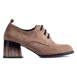 Scarpe con tacco alto Shelovet in pelle scamosciata beige scuro