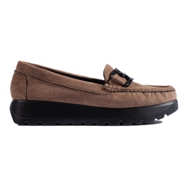 Mocassini da donna Shelovet in camoscio beige scuro