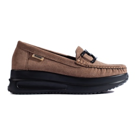 Mocassini da donna in camoscio beige con fibbia Shelovet