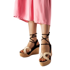 Espadrillas nere con zeppa Berta beige