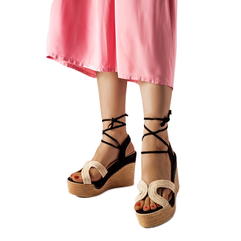 Espadrillas nere con zeppa Berta beige
