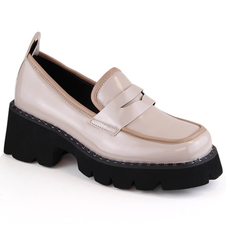S.Barski Mocassini in vernice con tacco alto e plateau, colore beige