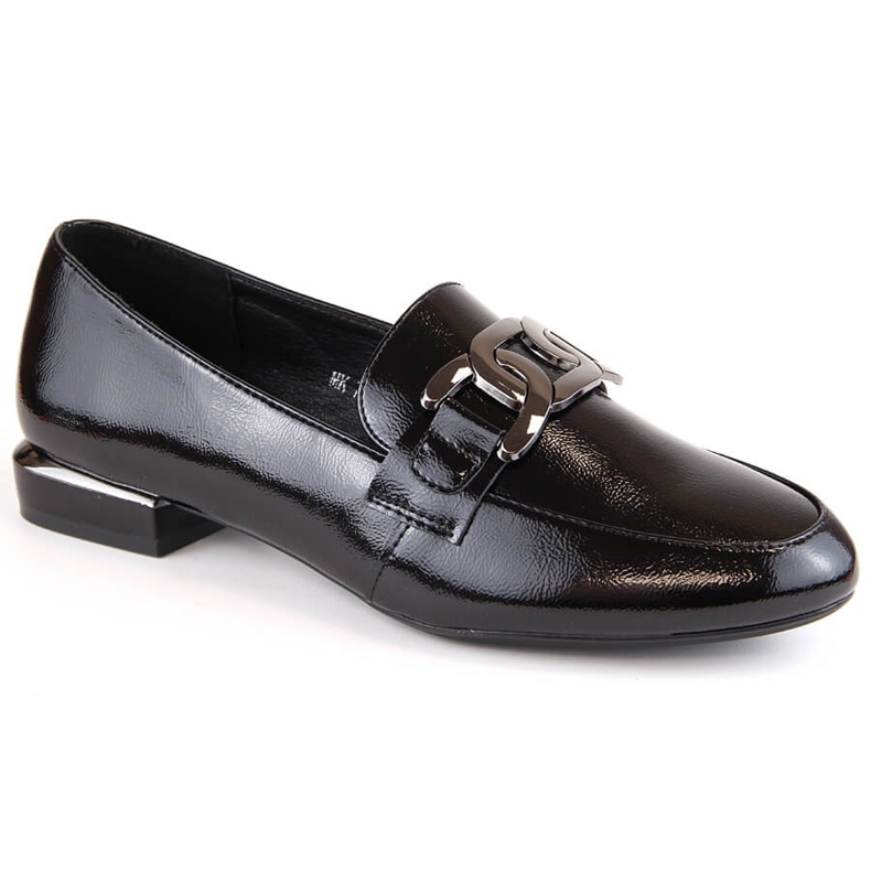 Scarpe da donna in vernice nera con tacco piatto, Sergio Leone MK732 nero