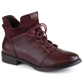 M. DASZYŃSKI Stivali da donna con tacco piatto, isolanti, bordeaux M.Daszyński MR2251-6 rosso