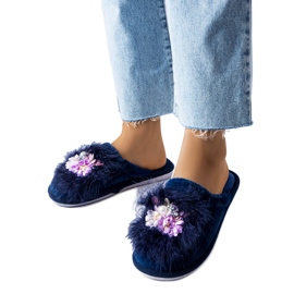 Calde pantofole blu navy con fiori Moly