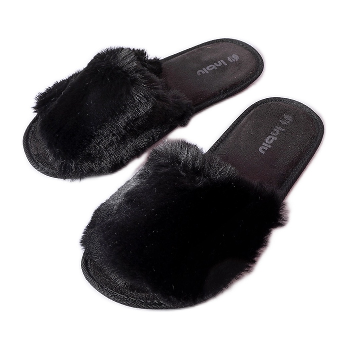 Inblu Pantofole Giacomo nere con pelliccia nero