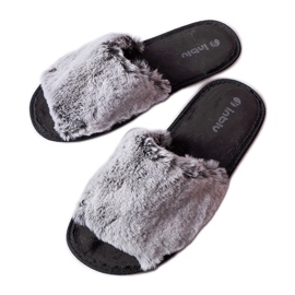 Inblu Pantofole Giacomo nere con pelo grigio