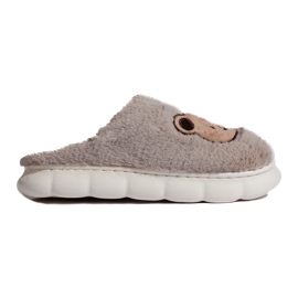 Pantofole in pelliccia beige scuro con orsetto Shelovet