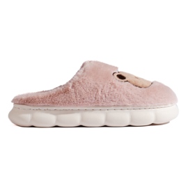 Pantofole in pelliccia con orsetto, rosa cipria, Shelovet