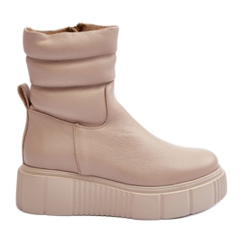Stivaletti da donna in pelle sulla piattaforma beige chiaro Lemar Suam