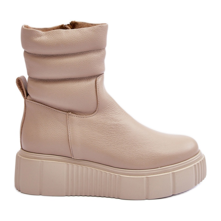 Stivaletti da donna in pelle sulla piattaforma beige chiaro Lemar Suam