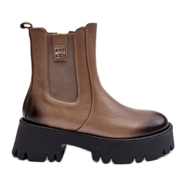 Stivaletti Chelsea in pelle su plateau massiccio, Beige Lemar Lisencca