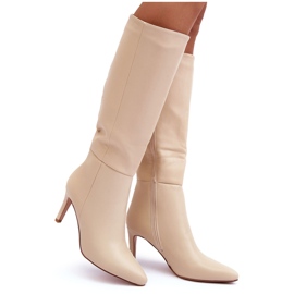 Stivali con tacco alto in pelle serpenti beige