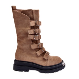 Stivaletti Worker Alti In Pelle Scamosciata Con Cinturini Beige Elnatea