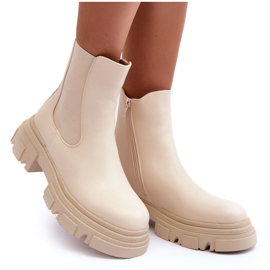 Stivaletti Chelsea in pelle con tacco piatto e plateau, Solita beige chiaro