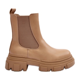 Stivaletti Chelsea in pelle Solita beige con tacco piatto e piattaforma