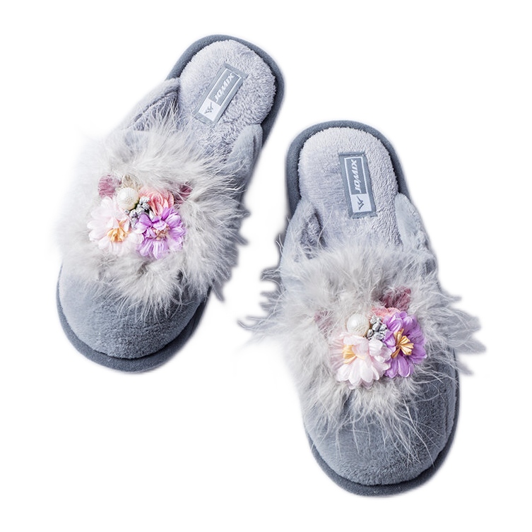 Calde pantofole grigie con fiori Moly grigio