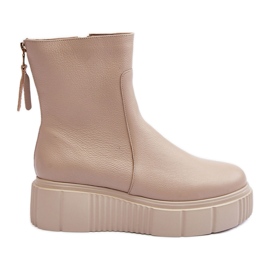 Stivaletti in pelle da donna con plateau Beige Lemar Jenefer