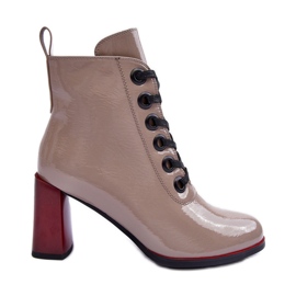Stivaletti stringati in vernice S.Barski MR870-15 Beige scuro