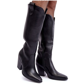 Stivali da cowboy in pelle con tacco alto, Solera nera nero