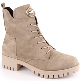 Stivaletti in pelle scamosciata isolanti con tacco alto e plateau M.Daszyński W SAN22, beige