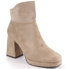 Stivaletti in pelle scamosciata isolanti con tacco alto e plateau M.Daszyński W SAN24B, beige