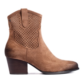 Stivali da cowboy beige traforati con tacco alto di Vinceza