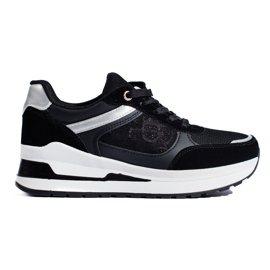 Sneakers da donna nere con inserto in Shelovet bianco nero