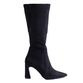 Stivali da donna con tacco Shelovet in camoscio nero