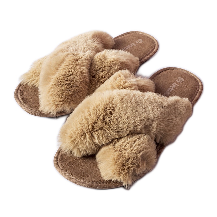 Pantofole beige decorate con pelliccia di Morano