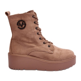 Vinceza Stivaletti da lavoro in pelle scamosciata beige su zeppe con plateau massiccio Lavica beige