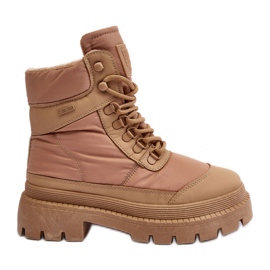 Stivaletti isolati Trappers da donna su piattaforma e tacco piatto Big Star MM274340 Beige
