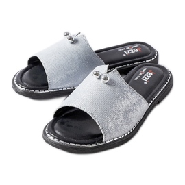 Infradito blu metallizzato con perle Frederi d'argento