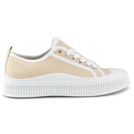 Sneakers da donna beige con suola bianca