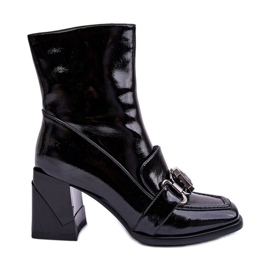 Stivaletti in pelle con tacco massiccio con decorazione S.Barski MR870-99 Nero