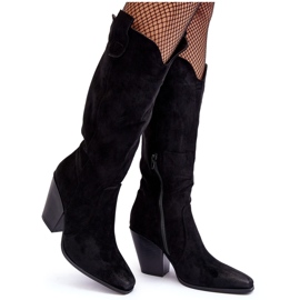 Stivali texani in camoscio nero con tacco alto Tortana