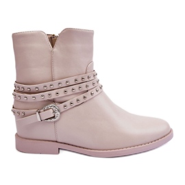Stivali piatti da donna in pelle decorata beige di Adkrana