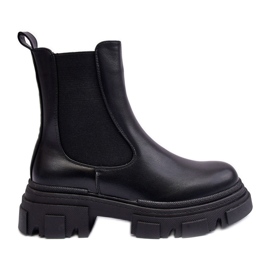 PS1 Stivaletti Chelsea in pelle Solita nera con tacco piatto e piattaforma nero