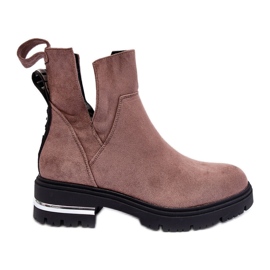 PS1 Stivaletti In Pelle Scamosciata Su Tacco Piatto Con Ritagli, Lamedella Beige Scuro