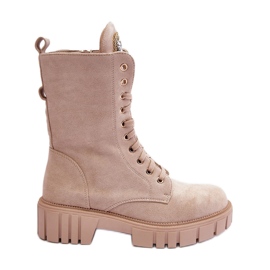 Stivaletti da lavoro in pelle scamosciata beige Marx con decorazione di gioielli