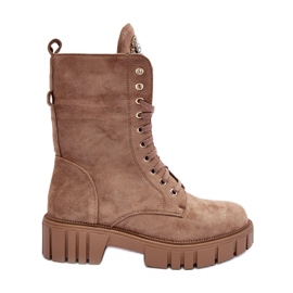 PS1 Stivaletti Da Operaio In Pelle Scamosciata Con Decorazione Gioiello, Beige Scuro Marx