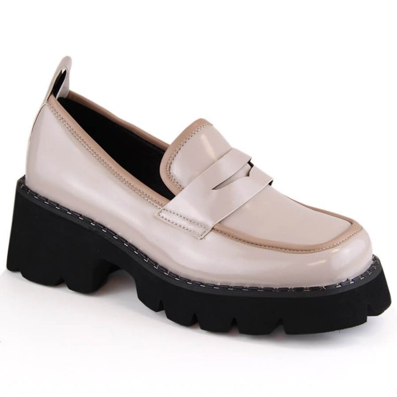 S.Barski Scarpe con tacco e plateau in vernice D&amp;A W OLI233B, beige