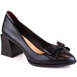 D&amp;A S.Barski Premium Collection W OLI229A scarpe nere con tacco e fiocco nero