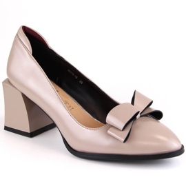 D&amp;A S.Barski Premium Collection W OLI229B scarpe col tacco con fiocco, beige