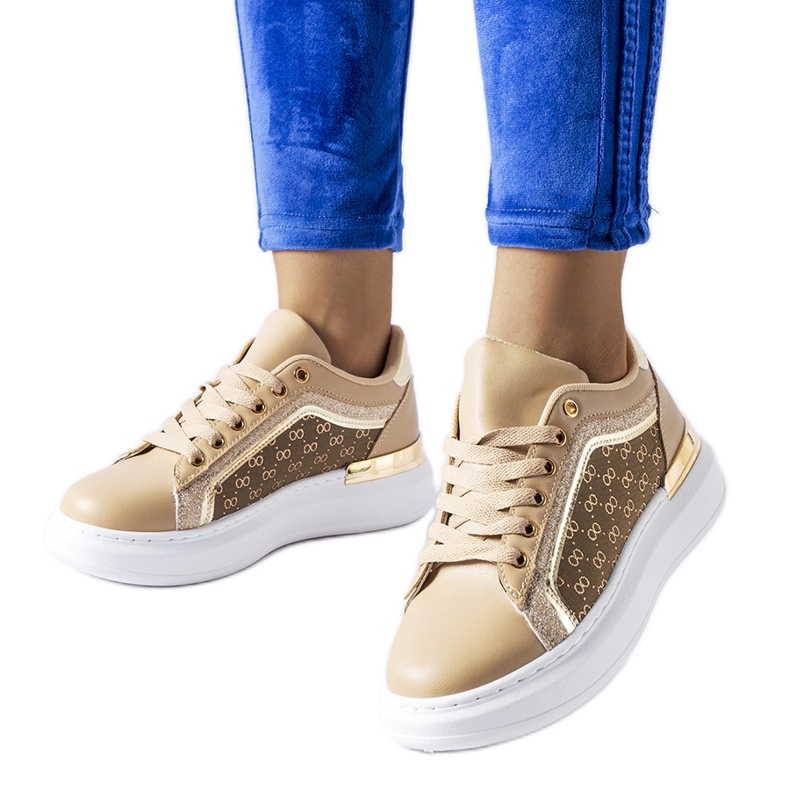 Scarpe beige decorate con glitter sulla piattaforma Leo