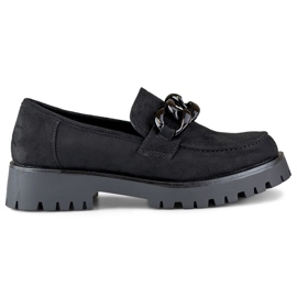 Mocassini da donna in camoscio nero con catena
