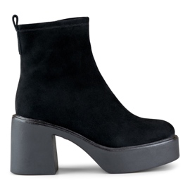 Stivaletti neri da donna realizzati in pelle naturale con plateau a tacco alto nero